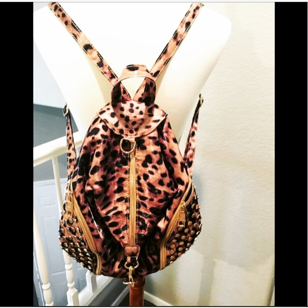 Gorgeous Shiny Cheetah Backpack  GoldStuds 16"x12"